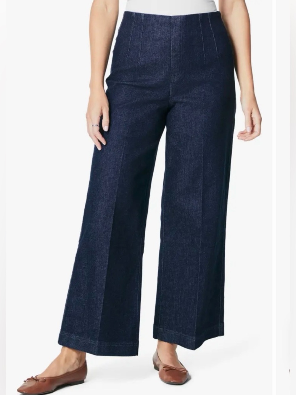 NWT SPANX Zero Waistband Cropped Wide Leg Jeans Dark Indigo Size Large